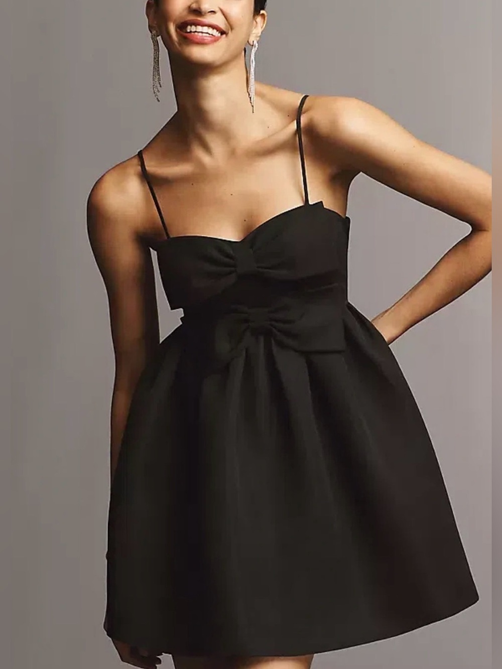 Sachin & Babi Sloane Taffeta Double-Bow Pleated Mini Dress, Black, Large